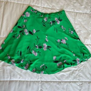 Ann Taylor Green Floral Skater Skirt
